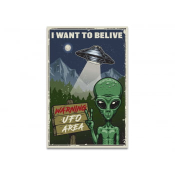 QUADRO DECORATIVO I WANT TO BELIVE - UFO